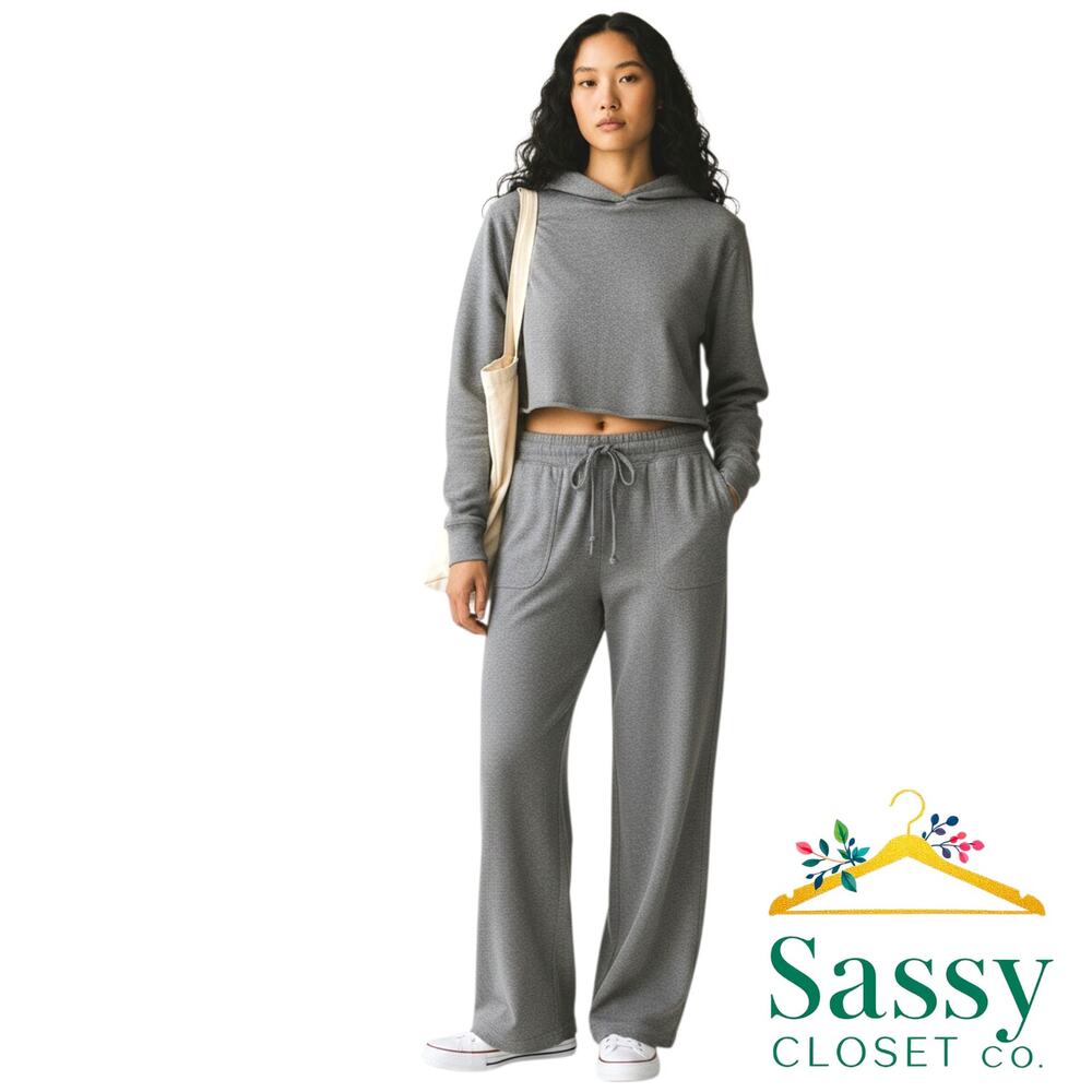 DANSKIN NOW Charcoal Gray Wide Leg Lounge Pants XXL Plus Drawstring Stretch EUC